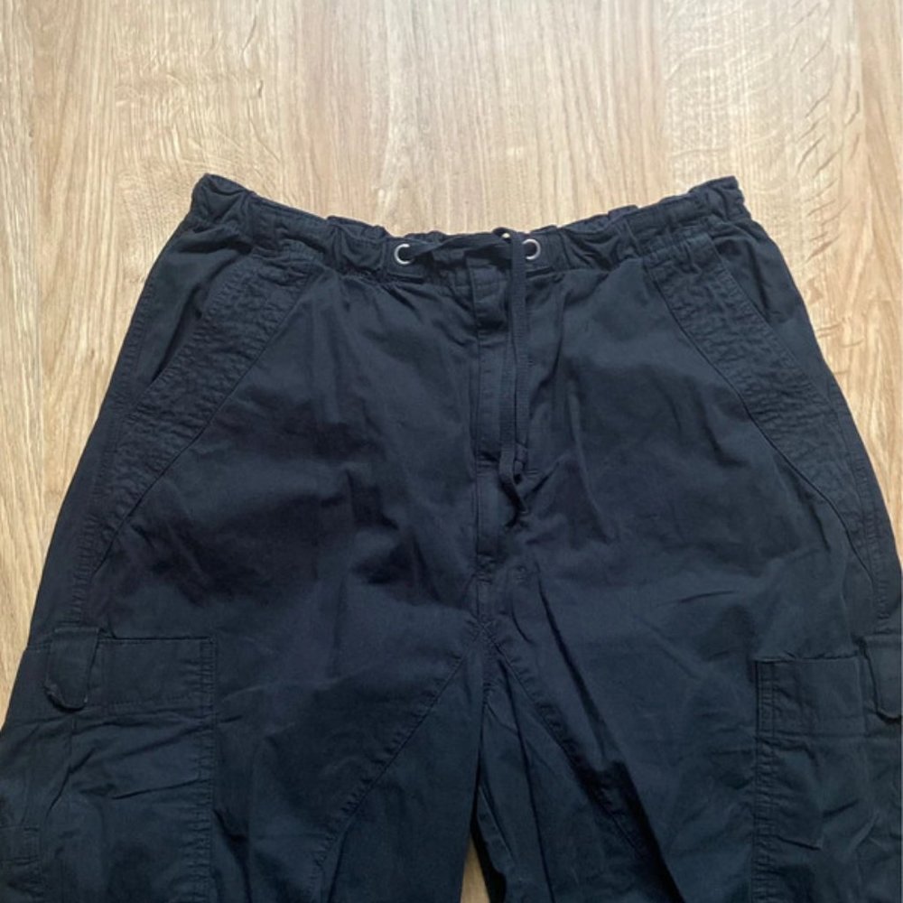 Black Jaded London Parachute Cargo Pants with Tie Waist